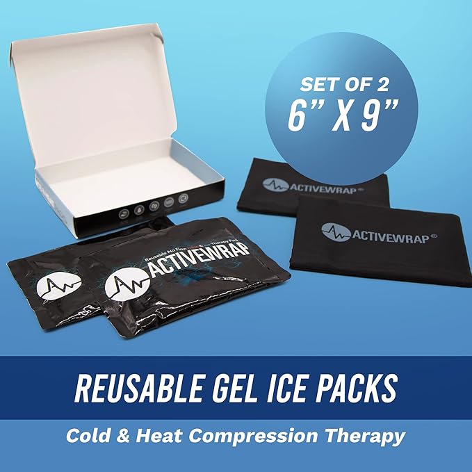 ActiveWrap - Ice Pack for Injuries Reusable Gel Packs, Hot Cold Packs First Aid, Pain Management, Injury Recovery, Ice Compress with Individual Pack Covers, Elbow, Medium, 6 x 9 inches