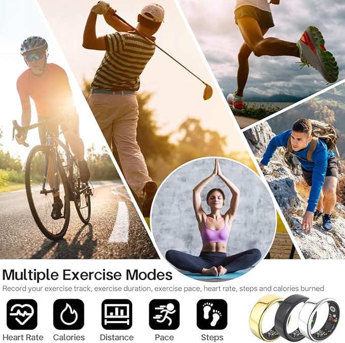 Smart Rings for Women Men,Fitness Tracker Ring,Heart Rate,Blood Oxygen,Blood Pressure,Step Tracker,Sleep Monitoring,No Subscription Fee,IP68 Waterproof Smart Ring for iPhone&Android(Pink 8)