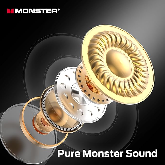 Monster N-Lite 208 Wireless Earbuds, Bluetooth Earbuds Touch Control, Bluetooth Headphones with 30H Playtime, Wireless Headphones Type-C Fast Charging, Clear Call, Comfortable Fit for Running