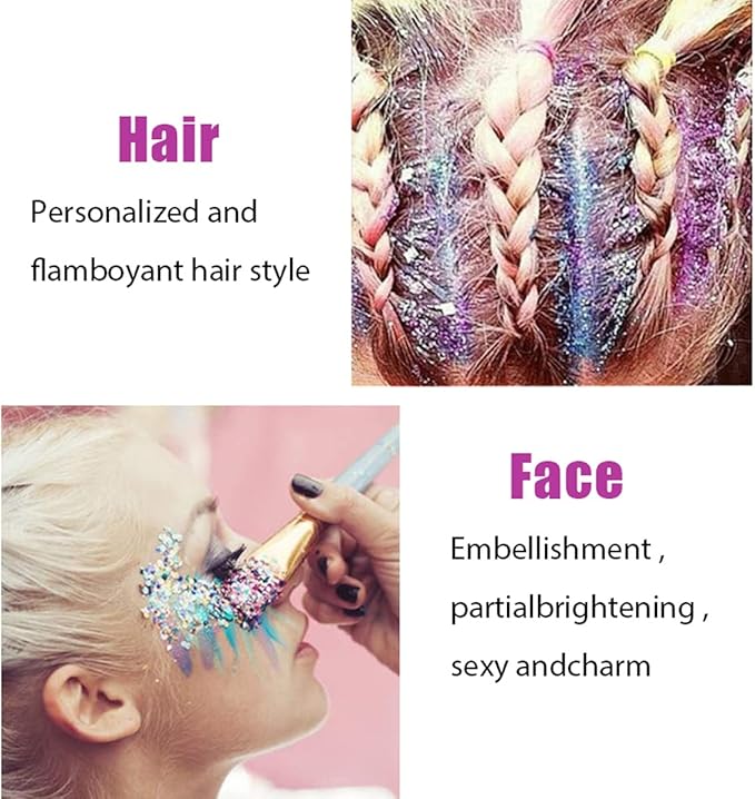 2 Packs White Face Glitter Gel,Singer Concerts Music Festival Rave Accessories,Mermaid Body Glitter Gel,Halloween Hair Sequins Face Glitter Paint Makeup,Sparkling Chunky for Women,100ML