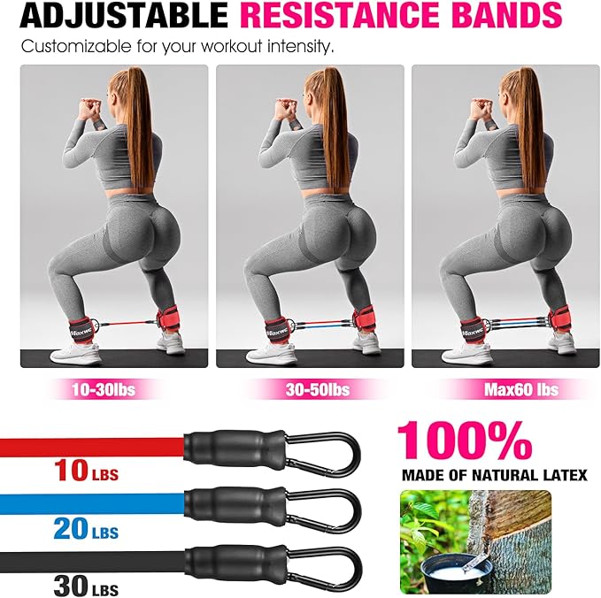 Ankle Resistance Bands with Cuffs, Ankle Bands for Working Out, Ankle Resistance Band for Leg, Booty Workout Equipment for Kickbacks Hip Fitness Training, Exercise Bands for Butt Lift Women