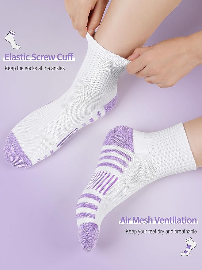 Airacker Athletic Quarter Socks with Cushion Running Ankle Socks for Men Women 6 Pairs