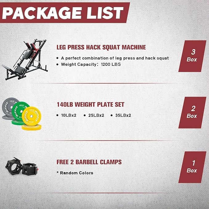 RitFit Adjustable Leg Press and Hack Squat Machine with Weight Plate Set, Professional Home Gym Equipment with Linear Bearings, Specialized for Complete Lower Body Workouts and Weight Storage Posts