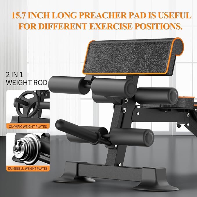Adjustable Weight Bench, Multi-function Preacher Curl Bench for Home Gym, Foldable Leg Extension and Leg Curl Machine, weight capacity 660LBS.