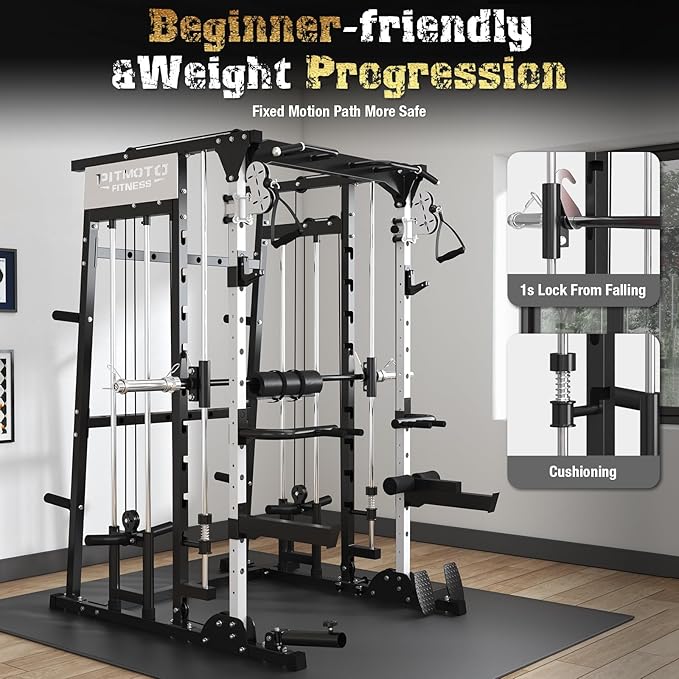 Smith Machine,2200 LBS Squat Rack for Home Gym with Dual Pulley System,Multifunctional Power Rack Cage for Strength Training with More Attachments