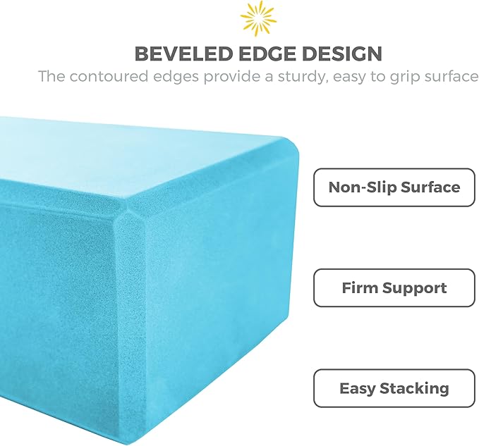 Sunshine Yoga 4" Yoga Block, 10 Pack Bulk EVA Foam Yoga Blocks, Firm and Supportive Yoga Brick, Balance Foam for Stretching, Pilates, and Workout, 4" x 6" x 9"