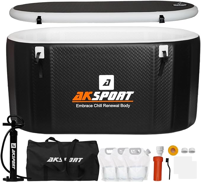 AKSPORT Ice Bath Tub for Athletes, 238 Gallons Inflatable Cold Plunge Tub Compatible with Water Chillers, Icebath for Recovery & Cold Water Therapy, Portable Bathtub for Indoor & Outdoor-Black