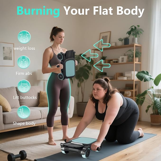 Roller with 4 Wheels: Automatic Rebound Abdominal Wheel for Core Workout, Workout Equipment for Home and Gym, Abdominal Exercise Roller for Men and Women