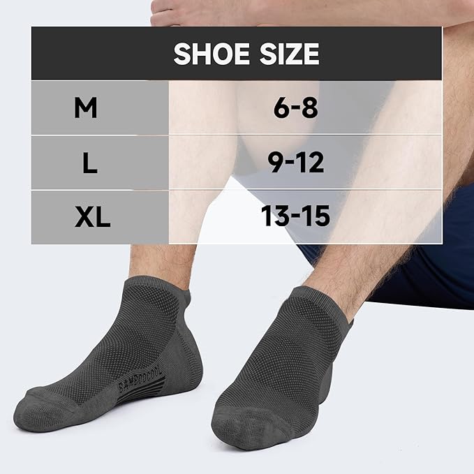 BAMBOO COOL Men's Ankle Socks Athletic Cushioned Moisture Wicking, Running Socks Arch Support Breathable, Heel Tab 8 Pack