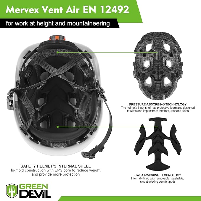 GREEN DEVIL Safety Helmet Hard Hat with Chin Strap Vented Lightweight Adjustable Hardhat for Men Women with Hi-Viz Design Ideal for Tree Climbing Work at Height