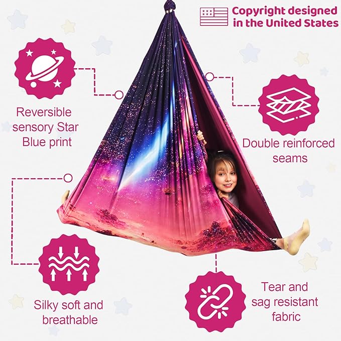 Double Layer Sensory Swing for Kids & Adults Holds up to 300lbs Indoor and Outdoor Therapy Cuddle Swing with 360° Swivel Hanger Kit Adjustable with Aspergers Autism ADHD (Fantasy Pink)