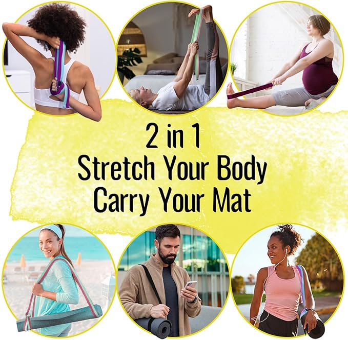 TECEUM Yoga Strap & Mat Strap – 2 IN 1 – Cotton – 6 ft 8 ft 10 ft (30+ colors) – Adjustable Non-Slip Belt for Yoga, Pilates, Stretching, Physical Therapy, Fitness & Home Workout – For Carrying Mats