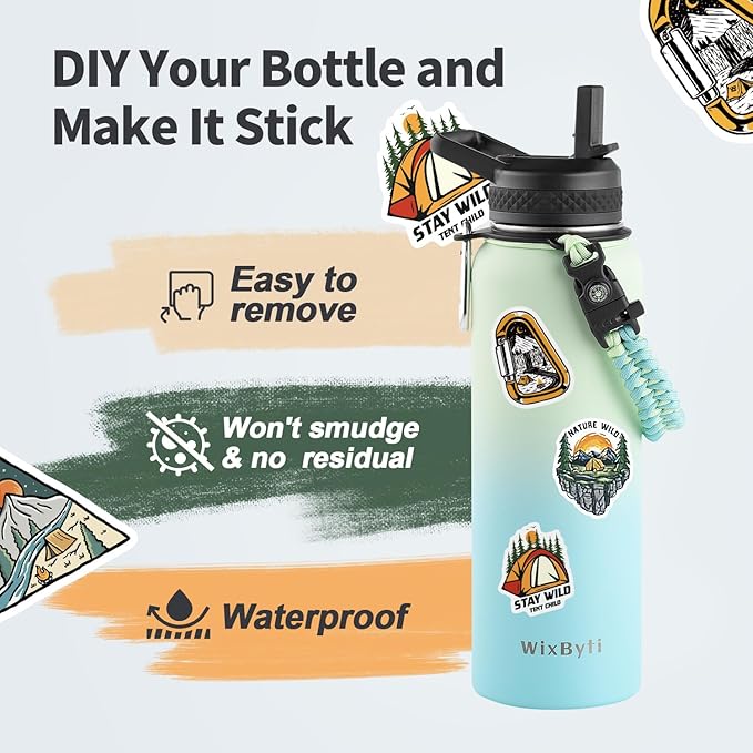 40 oz Insulated Water Bottle with Straw (Cold for 48 Hrs), Stainless Steel Triple Wall Vacuum Sports Water Jug, Leakproof Hydro Cup Flask with Paracord Handle & Straw Spout Lids & DIY Stickers