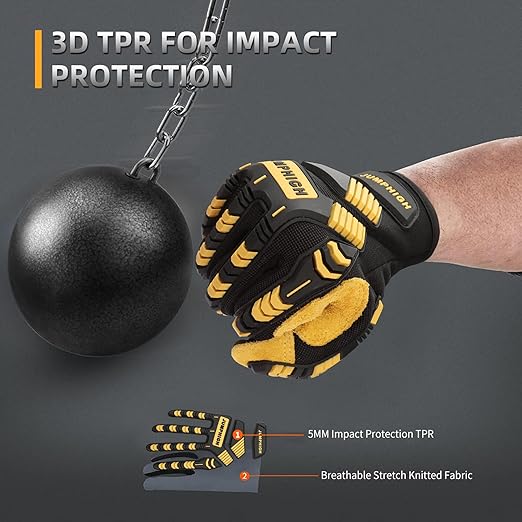 JUMPHIGH Impact Work Gloves, Mens Working Gloves with Secure Fit, Heavy Duty Mechanic Gloves with Impact Protection and Vibration Reduction, High Dexterity, Touchscreen Capable (XL)