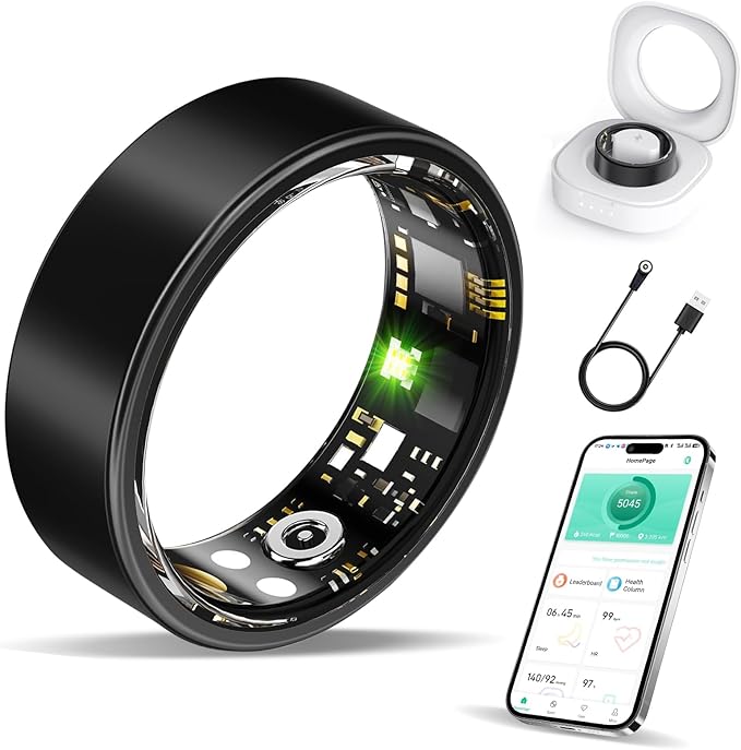 Smart Ring Health Tracker, Fitness Sleep and Heart Rate Monitor Smart Ring, Waterproof Bluetooth Fitness Tracker Ring IPX68 Waterproof (Black, 13)