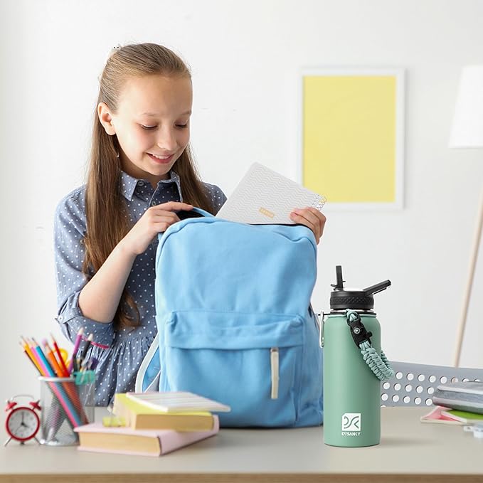 Insulated Water Bottle | Thickened Stainless Steel Vacuum Metal | Portable Sports Water Jug for Gym and Hiking with Straw, Carrier Bag, Handle Strap | BPA-Free 32 oz