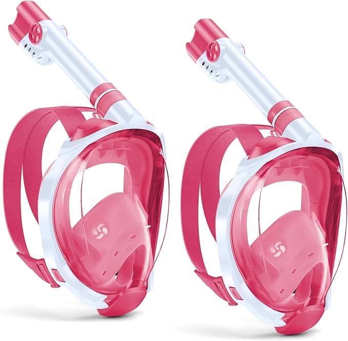 W WSTOO Kids Full Face Snorkel Masks,Suitable for Beginners Dry Top Snorkeling Gear,Can Your Mouth or Nose to Breathe,180 Degrees Panoramic View,Anti-Fog Anti-Leak,Summer Travel and Vacationing Gifts
