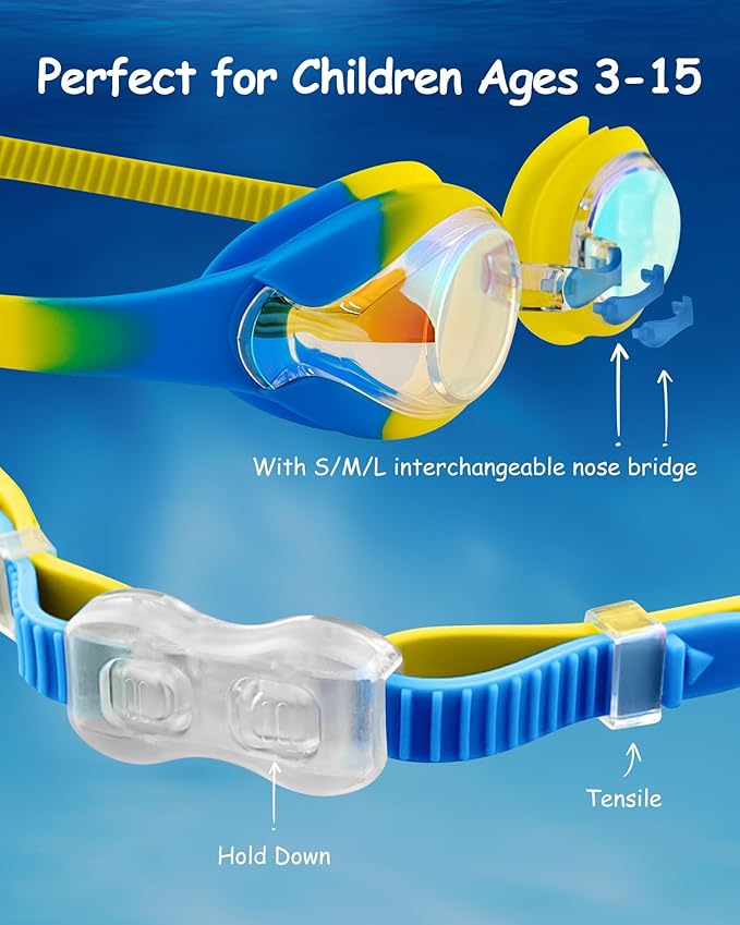 Kids Swim Goggles, Anti-fog and UV Protection with Swim Cap for Age 3-15 Youth Boys Girls Toddler