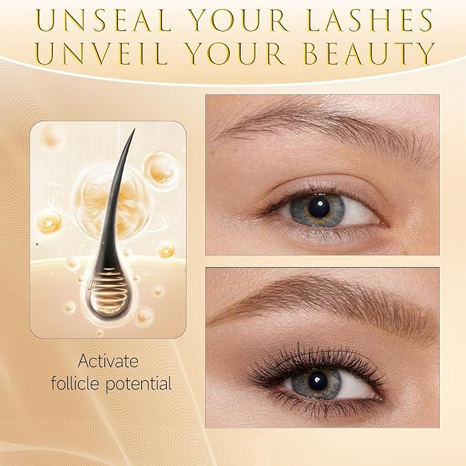 Eyelash Growth Serum – 15 Plant Extracts Hypoallergenic Oil Free for Longer Lashes,Natural Beauty Enhancement,eye lash serum growth(Gold Black)