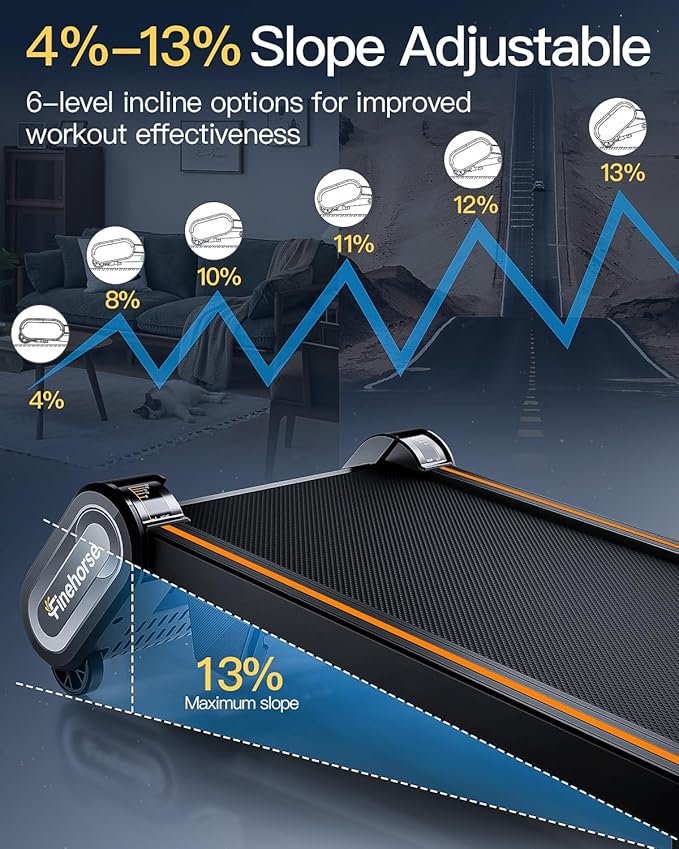 Walking Pad Treadmill with Auto Incline, 6 in 1 Under Desk Treadmill, 6-Level Incline Treadmills, 2.5HP Portable Treadmills for Home with 330LBS Capacity, LED Display, Remote Control