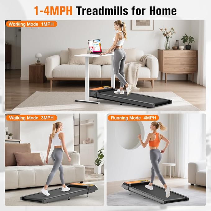 2.5HP Walking Treadmill Pad Incline, Under Desk Treadmill with Remote, 3 in 1 Low Noise Small Walking Mini Pad with Led Screen, Compact Treadmills for Home, 265lbs Capacity
