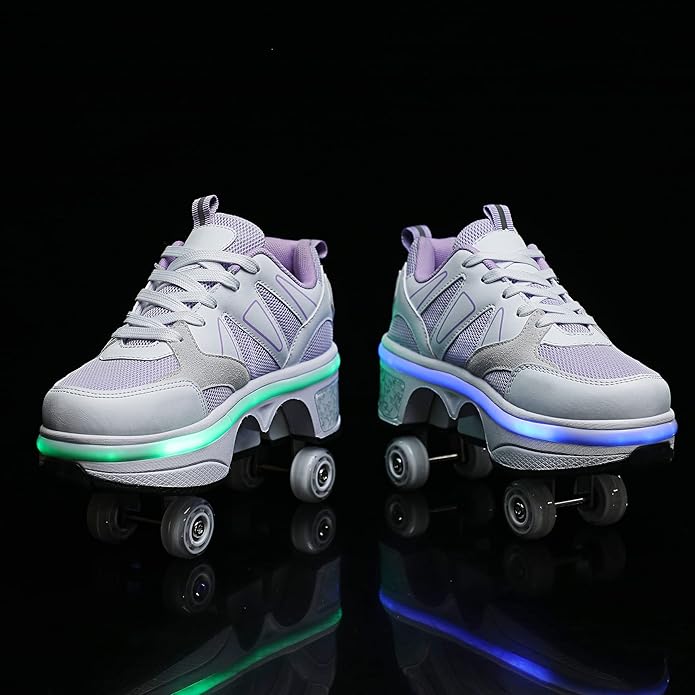 2-in-1 Roller Skates & Sneakers Unisex Retractable Wheels Outdoor Fun & Fitness Kick Roller Shoes