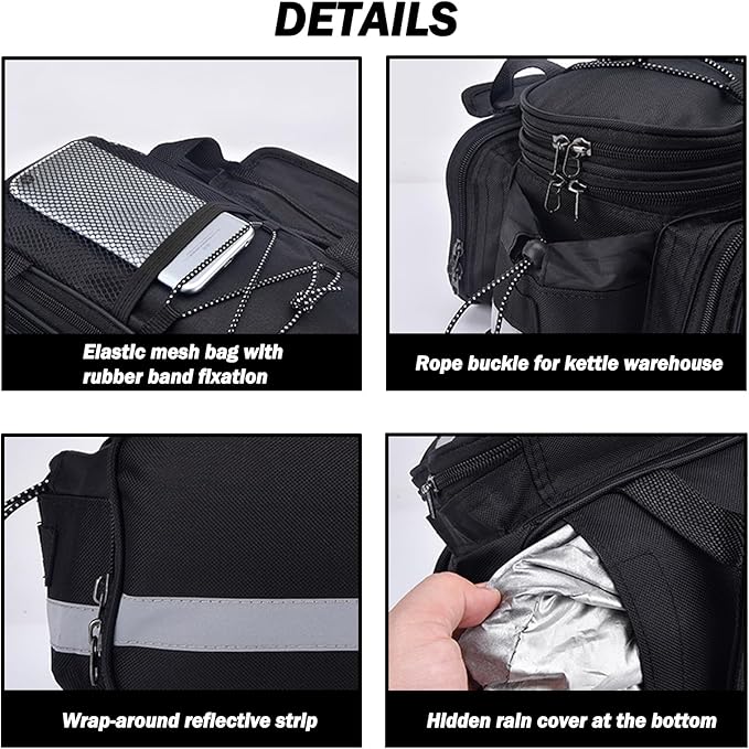 27L Adjustable Bike Pannier Bag with Hidden Rain Cover, 360° Reflective Strips, Multi-Functional Bicycle Saddle Bag for Grocery Shopping, Commuting, Cycling & Travel, Handheld & Crossbody Design