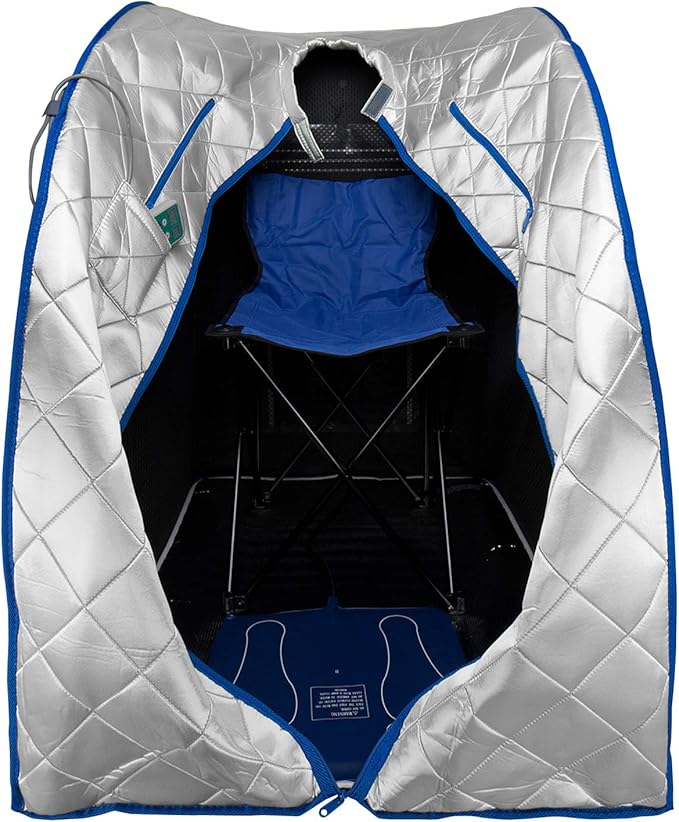 Infrared FAR IR Negative Ion Portable Indoor Personal Spa Sauna by Durherm with Air Ionizer, Heating Foot Pad and Chair, 30 Minutes Timer, Large, Silver