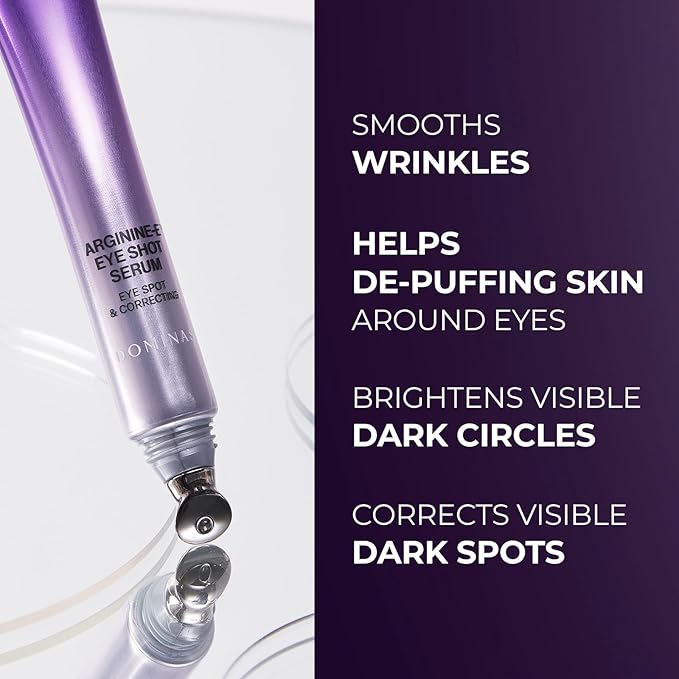 Atclinic DOMINAS Caffeine Eye Serum with Arginine-E & Vitamin E – Korean Eye Gel for Puffiness, Dark Circles, Fine Lines | Cooling Guasha Metal Tip (0.67 fl oz)