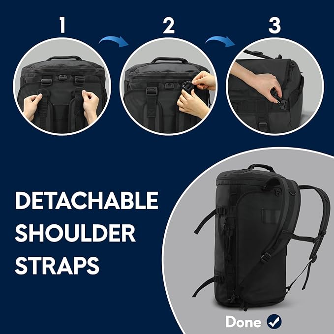 Haimont Large Duffle Backpack Bag for Men, Long Travel Duffel with Backpack Straps, Heavy Duty Back Packs with Shoes Compartment, Water-resistant, 90L, Black