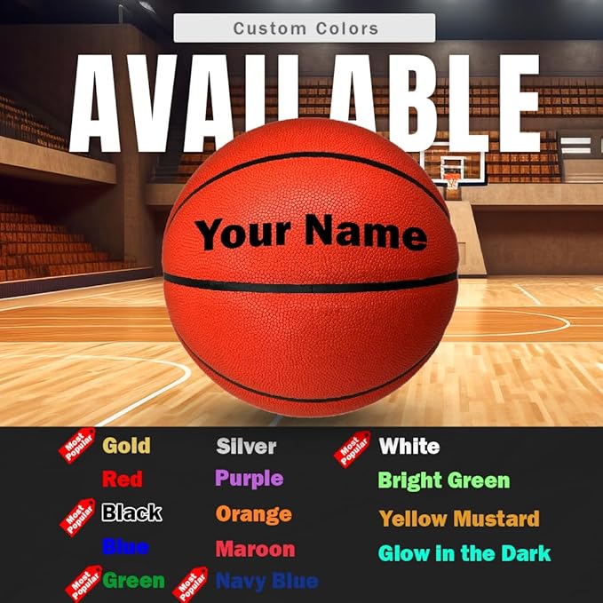 HAMMET Personalized Basketball – Customized Basketball with Your Name or Text – Multiple Colors, Fonts & Designs Available – Durable for Indoor and Outdoor - Ideal Gift for Son, Daughter, Boy or Girl