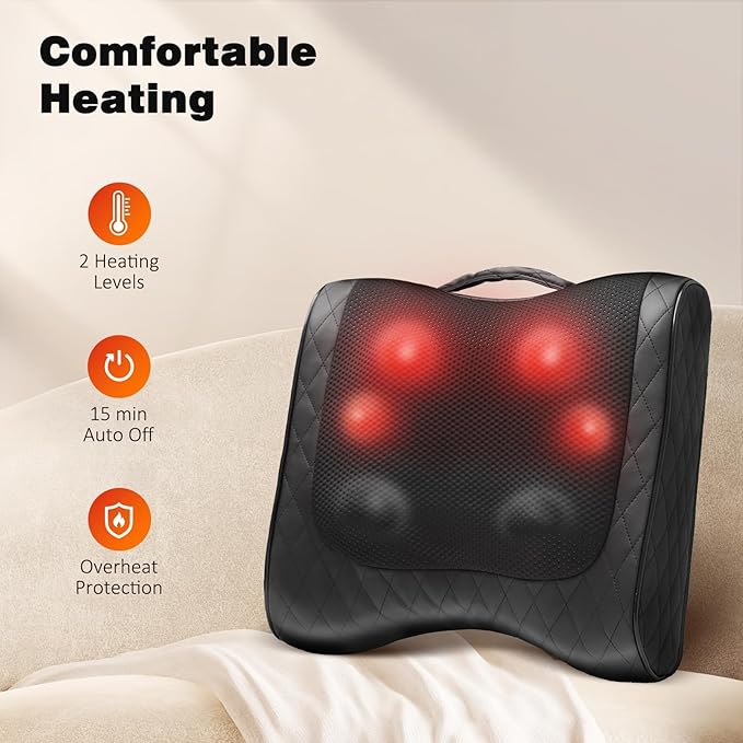 Back Massager with Heat, Percussion & Shiatsu 2-in-1 Massager for Lower Back Pain Relief, 3D Deep Tissue Kneading Massage Pillow for Back, Waist, Leg, Foot Relax, Gifts for Women Men