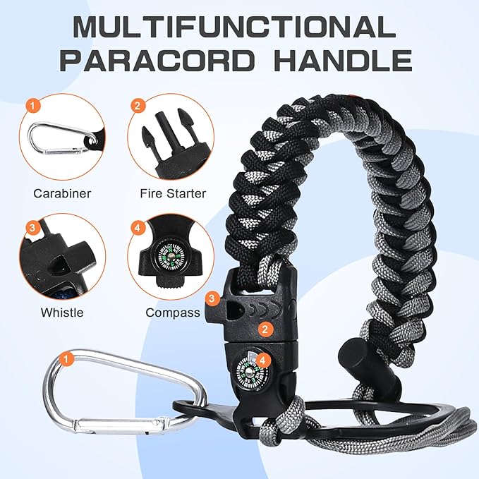 Insulated Water Bottle 64 oz, Half Gallon Water Jug Cold 48H, BPA Free Stainless Steel Bottles with Straw/Chug 2-in-1 Lid, Bag, Paracord Handle, Silicone Boot, Sports Gym School Metal Flask