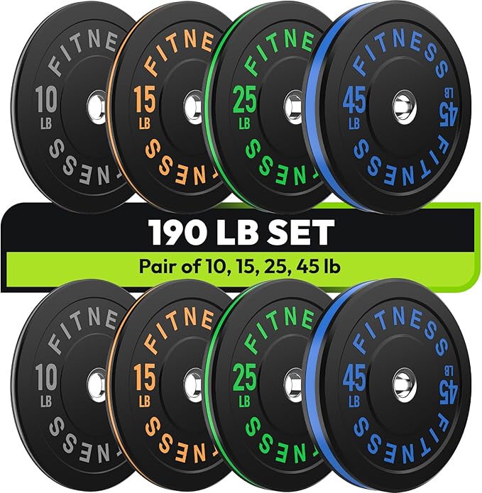 Rubber Weight Plates, Olympic Bumper Plate Set 2-Inch, 45/100 / 160/190 / 260/300 lb Barbell Weights for Home Gym, Colored Standard Strength Training Plates for Weightlifting