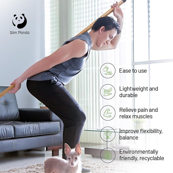 Slim Panda Yoga Stick, 5ft Natural Bamboo Stick with Rubber Ends, Exercise Stretching Stick for Yoga, Stretching, Balance and Correcting Posture, Rehabilitation Physical Therapy Aids