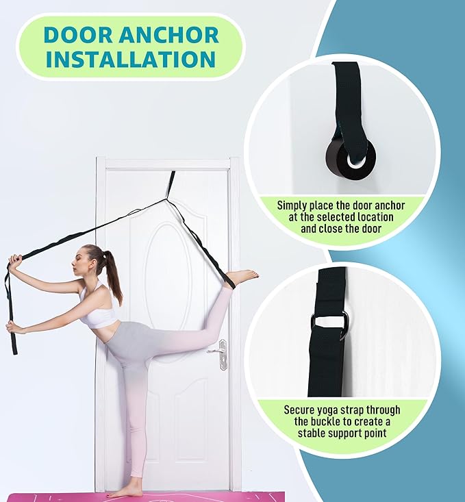 Gradient Fitness Therapy Stretching Belt, 12 Circle Multi Ring Stretching Belt (1.5 inches wide x 86.6 inches long), Therapy Equipment, Yoga Stretcher Strap,Leg Stretcher. Equipped with arch foot pads and pointed massage balls(RED)