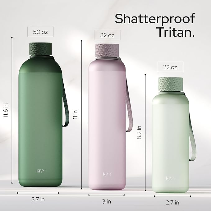 KIVY Tritan Water Bottle 2nd Generation (Black Clear, 50oz)