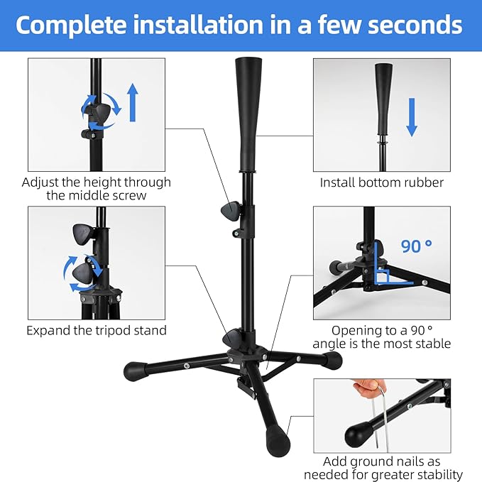 Baseball Tee For Kids, Easy Adjustable Batting Tee From 20.85 to 31.30 Inches. Foldable and Stable Baseball Tees for Hitting with Portable Bag. Softball Tee for Children Aged 3-10 Baseball Training.