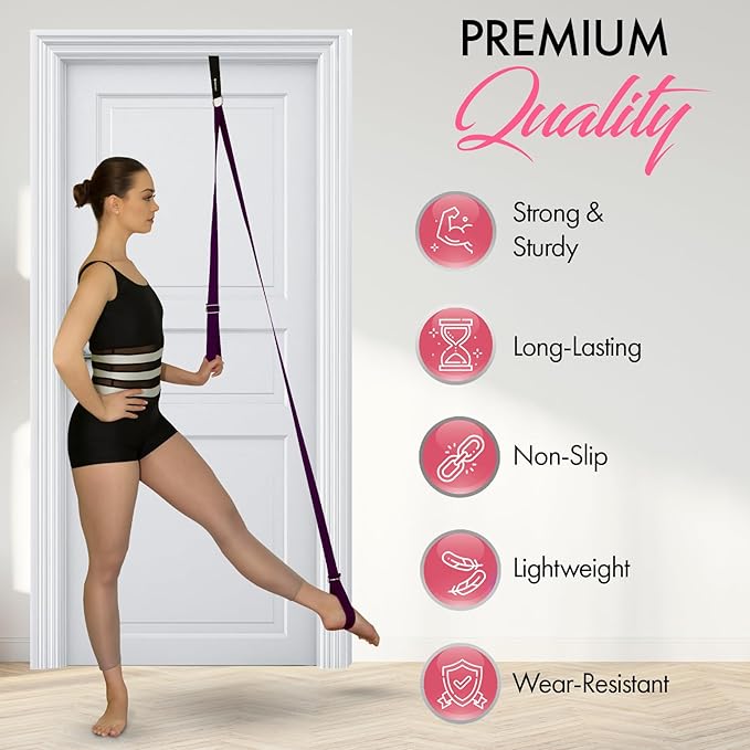 Stretching Strap With Door Anchor - Stretching Equipment to Improve Legs Flexibility - Splits Trainer For Home Ideal In Ballet, Dance, Cheerleading, Taekwondo, Yoga, Pole Dancing & Gymnastics