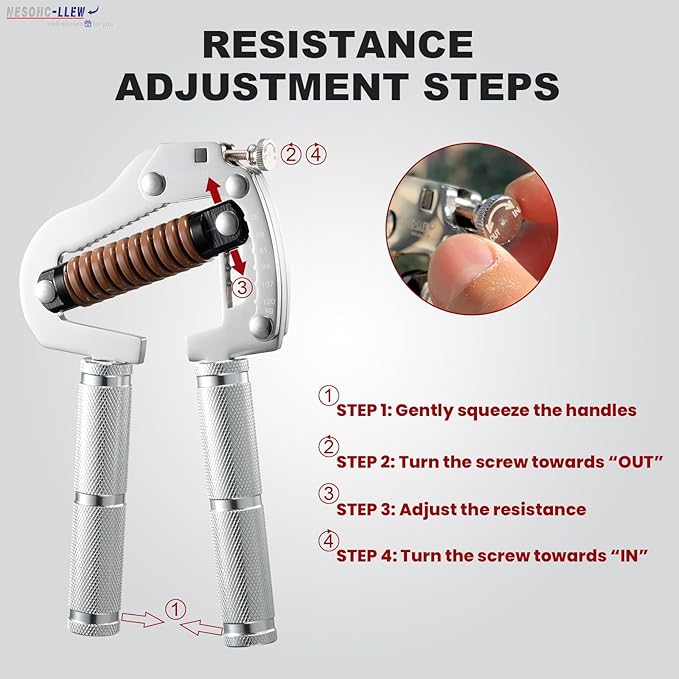 Adjustable Grip Strength Trainer: Premium 304 Stainless Steel Structure, Aerospace Grade Aluminum Alloy Handle, Grip Strength Adjustable Range 55-264 lbs