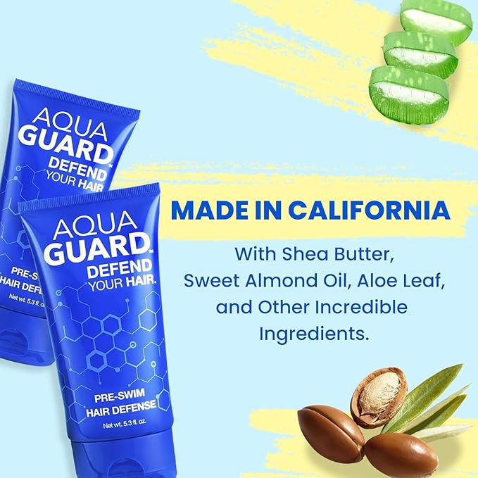 AQUA GUARD Pre-Swim Hair Defense | No More Swim Hair | Prevents Chlorine Damage + Softens Hair While Swimming | Made in California | Color Safe, Leaves Hair Smelling Great | 5.3 oz (2 Pack)