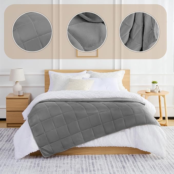 L'AGRATY Weighted Blanket - 48"x72" 20lbs Soft Breathable Heavy Blanket Minky Material with Glass Beads for Adult All-Season Summer Fall Winter Soft Thick Comfort