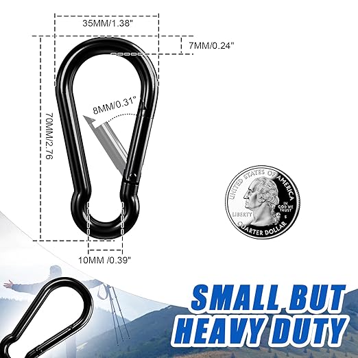 KINLINK 10 Pack Black Carabiner Clip, 2.75 inch Heavy Duty Spring Snap Hook, Small Caribeener Clips for Outdoor Camping, Swing Set, Hammock, Hiking Travel, Fishing, Quick Link Keychain