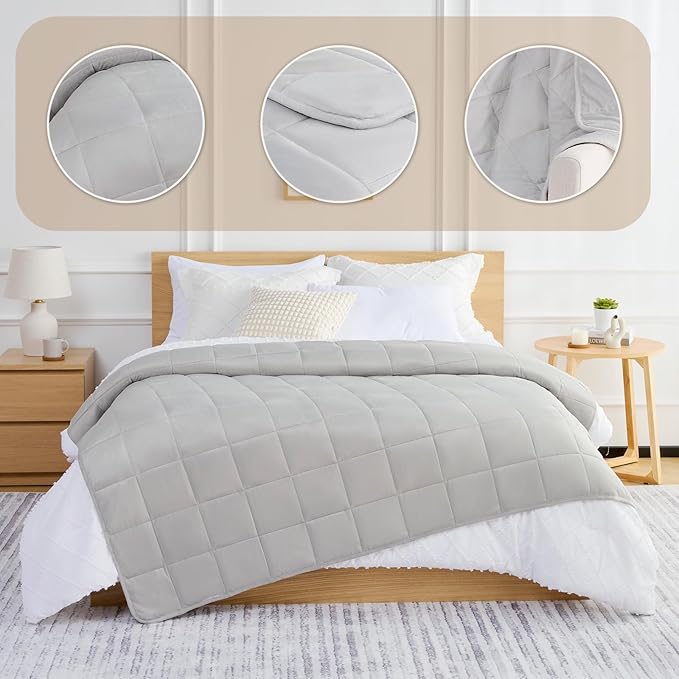 L'AGRATY Weighted Blanket - 60"x80", 15lbs Soft Breathable Heavy Blanket with Minky Material and Glass Beads for Adults, All-Season