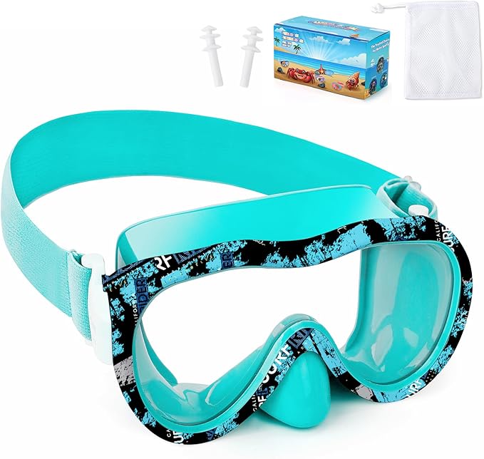 Kids Swim Goggles with Nose Cover, 180° Panoramic Snorkel Mask with Anti-Fog & Anti-Leak Design, Comfort Fabric Strap UV Protection Lens for Boys Girls Ages 3-15