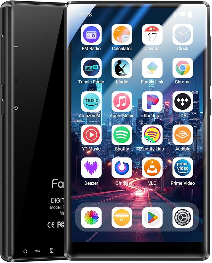 128GB MP3 Player with Bluetooth WiFi, Android 13 OS MP3 & MP4 Player with 5" Touchscreen and Speaker, 4GB RAM & 128GB ROM, Spotify Music Player with Audible, FM Radio, Amazon Music, Play Store