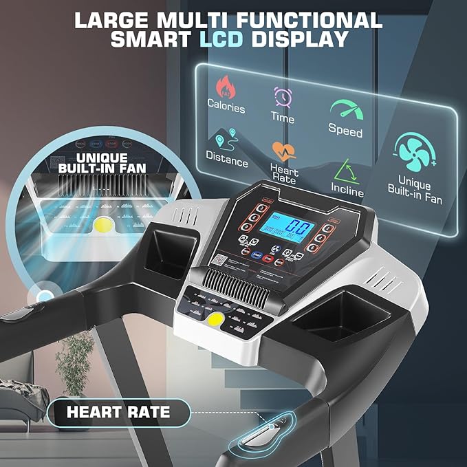 Treadmill with 15% Auto Incline, FUNMILY 3.25HP Heavy Duty Treadmill for Home, 300 lb Weight Capacity Folding Running Machine, Smart App Control/Shock Absorption/Bluetooth Speaker/Large LED Display