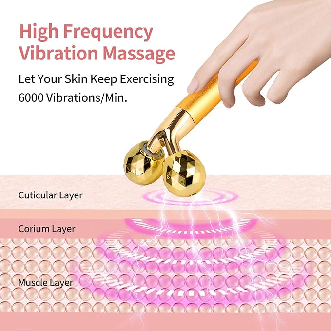 2-IN-1 Electric Face Massager Roller 24k Golden Face Roller, 3D Roller and Unique Crescent Shape Facial Roller Massager Kit Arm Eye Nose Massager Skin Care Tools