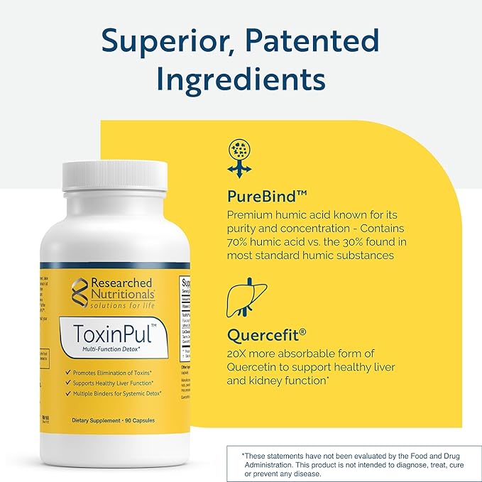 Researched Nutritionals ToxinPul Binder & Detox Cleanse Support - Humic Acid, Fulvic Acid, Cilantro, Dandelion Root & Chlorella to Help Supports Healthy Toxin Removal (90 Capsules)