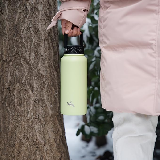 40oz Insulated Water Bottle Stainless Steel Sport Bottles with 3 Lids,Macaron Green